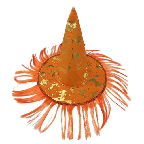 HzDazrl Halloween-Hexenhut für Damen, breite Krempe, spitze Kappe, Festival, Party-Zubehör, Vintage-Hut, Kopfbedeckung für Erwachsene, Gothic-Hut, Orange, Einheitsgröße von HzDazrl