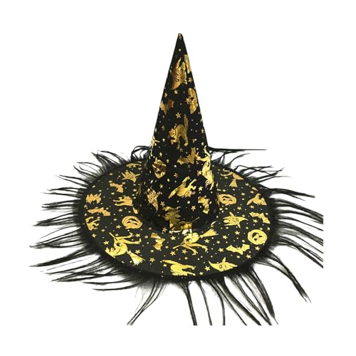 HzDazrl Halloween-Hexenhut für Damen, breite Krempe, spitze Kappe, Festival, Party-Zubehör, Vintage-Hut, Kopfbedeckung für Erwachsene, Gothic-Hut, Schwarz, Einheitsgröße von HzDazrl