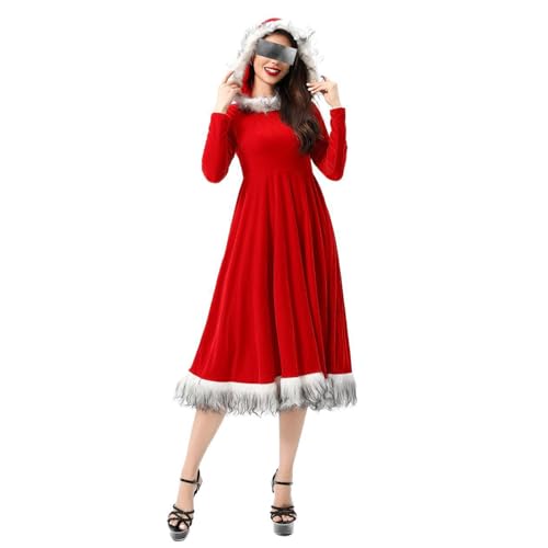 HzDazrl Weihnachtskleider für Damen, Frauenmann-Kostüm, ausgefallenes langärmeliges Kleid, Cosplay, Club, Cocktailparty, Outfits (Rot, Größe L) von HzDazrl