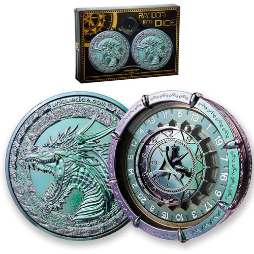 Dragon Random King Würfel-Set (2 Stück) 7-in-2 Roulette-Würfel, Spinner, Metallrolle mit wunderschöner Geschenkbox für D und D, Dungeons und Drachen und Tischspiel, schwarzes Chamäleon von HzFitInc