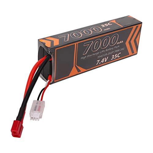 Hztyyier 2S2P LiPo Akku, 7000mAh 7,4V 35C T Form Roter Stecker RC Batterieleistung für RC Truck RC Truggy RC Heli Flugzeug Drone FPV Racing von Hztyyier