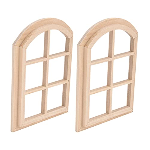 Puppenhaus Miniatur Gewölbter Fenster Schönes Puppen -DIY -Fenster für Puppenhausmodell, Composite Wood 2 Pack von Hztyyier