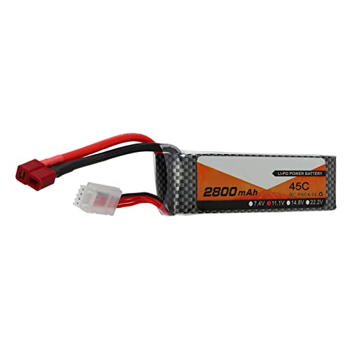 Hztyyier RC Lipo Akku, 2800mAh 11.1V 3S 45C RC Lipo Akku T Typ Roter Stecker für Racing Quadcopter von Hztyyier