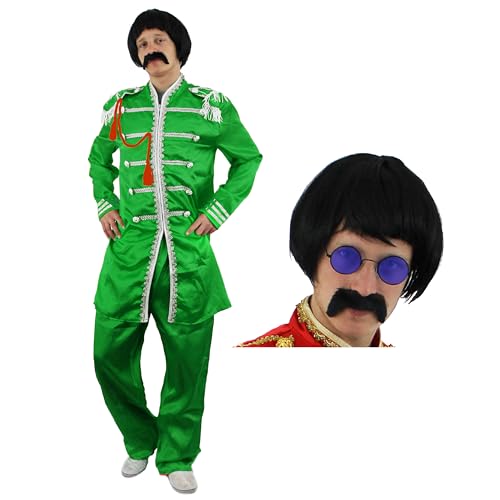 60s GENERATION " SERGEANT-PEPPER" KOSTÜME MIT BART/PERÜCKE UND HIPPIE BRILLE = KOSTÜM IST ERHALTBAR IN 4 VERSCHIEDENEN FARBEN - UND 4 VERSCHIEDENEN GRÖSSEN = VERKAUFT VON ILOVEFANCYDRESS® = DIE PERFEKTE RETRO MUSIK VERLEIDUNG DER 60igerJAHRE = GRÜN-LARGE von I LOVE FANCY DRESS