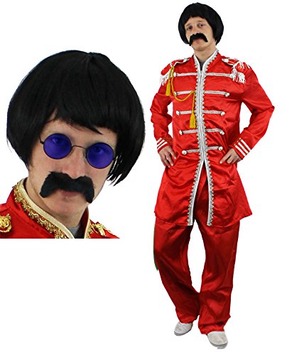 60s GENERATION " SERGEANT-PEPPER" KOSTÜME MIT BART/PERÜCKE UND HIPPIE BRILLE = KOSTÜM IST ERHALTBAR IN 4 VERSCHIEDENEN FARBEN - UND 4 VERSCHIEDENEN GRÖSSEN = VERKAUFT VON ILOVEFANCYDRESS® = DIE PERFEKTE RETRO MUSIK VERLEIDUNG DER 60igerJAHRE = ROT-MEDIUM von I LOVE FANCY DRESS