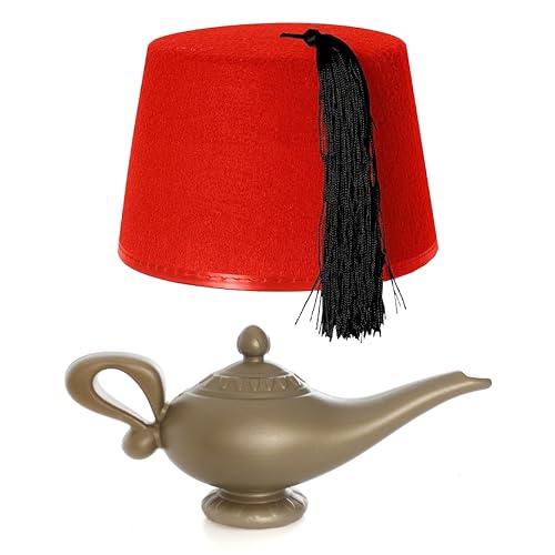 Aladdin Kostüm-Set, rote Fez und Lampe, Kostümzubehör – einfaches Kostüm-Set (Einheitsgröße) von I LOVE FANCY DRESS