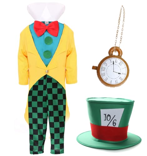 Alice's Wonderland Mad Hatter-Kostüm für Kinder – Mad Hatter-Kostüm beinhaltet Jacke, Hemdvorderteil, Hose und Hut sowie eine Taschenuhr – Welttag des Buches von I LOVE FANCY DRESS