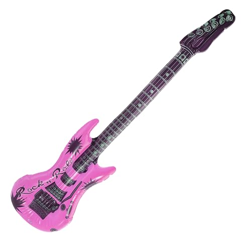 Aufblasbare Neon-Pink-Gitarre, aufblasbare rosa und schwarze E-Gitarre, perfekt für Musik-Mottopartys und Kostümveranstaltungen von I LOVE FANCY DRESS