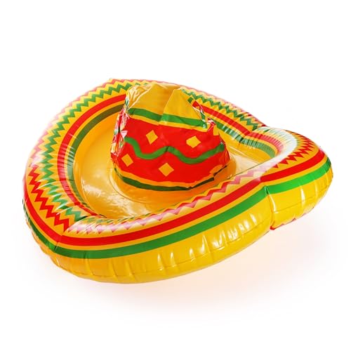 Aufblasbarer Sombrero-Hut – gelber aufblasbarer mexikanischer Sombrero mit rotem und grünem Muster – perfekt für mexikanische Motto-Partys und andere Kostümveranstaltungen von I LOVE FANCY DRESS