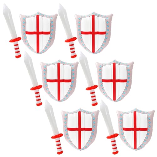 Aufblasbares Schild und Schwert England, 45 x 32 cm, Schild mit englischer Flagge und 62 cm rotes Schwert, St.-Georg-Druck, Kostümzubehör, Sport-Kostüm, Zubehör, 6 Sets von I LOVE FANCY DRESS