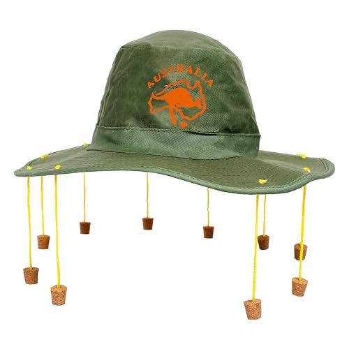 Australian Cork Hat - 1 Stück - Grüner Hut mit orangefarbenem Känguru-Print und angenähten Korken - Australia Day Kostüm Accessoire von I LOVE FANCY DRESS