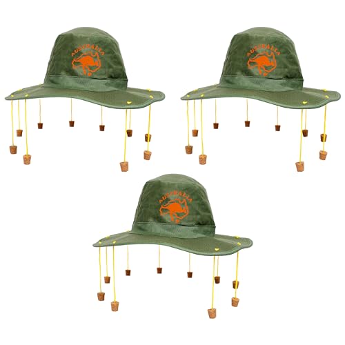 Australian Cork Hat - 3er Pack - Grüner Hut mit orangefarbenem Känguru-Print und angenähten Korken - Australia Day Kostüm Accessoire von I LOVE FANCY DRESS