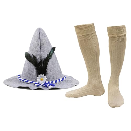 Bayrischer Seppel Hut & Socken - Grauer Bayerischer Seppelhut und kniehohe Bayerische Socken - perfekt für Oktoberfest & bayerische Verkleidung von I LOVE FANCY DRESS