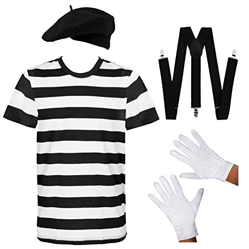 Blue Planet Online - Ladies French Mime Artiste T Shirt, Beret, Gloves & Braces Fancy Dress (Women: 12-14) by Blue Planet Online von I LOVE FANCY DRESS