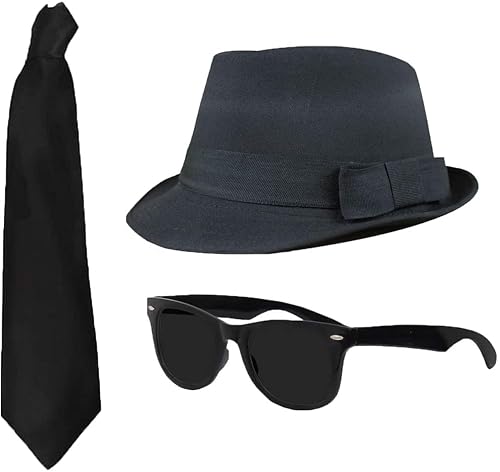 Blues Herren-Zubehör-Set für Erwachsene, 60 cm, schwarzer Trilby-Hut, schwarze Krawatte und schwarze Sonnenbrille, TV- und Film-Kostüm-Set von I LOVE FANCY DRESS