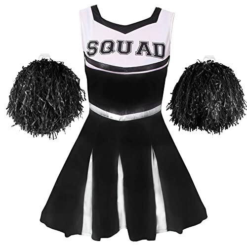 Cheerleader-Kostüm für Kinder, Cheerleader-Kostüm für Kinder, mit Bommel, Schwarz von I LOVE FANCY DRESS