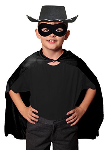 Cowboy-Kostüm-Zubehör-Set für Kinder – schwarzer Cowboyhut plus schwarze Bandit-Maske plus schwarzer Umhang – perfekt für Kostümpartys und Cowboy-Kostüme von I LOVE FANCY DRESS