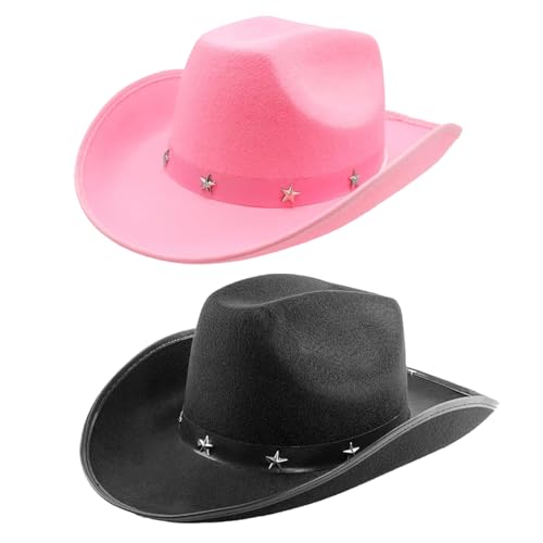 Cowboyhüte aus Filz, mit Sternen, Nieten, Cowgirlhut, Wilder Westen, Kostümzubehör, Rosa und Schwarz, 2 Stück von I LOVE FANCY DRESS