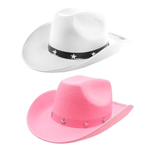 Cowboyhüte in Weiß und Rosa, 2 Stück, Filz, Stern, Nieten, Cowgirlhut, Wilder Westen, Kostümzubehör von I LOVE FANCY DRESS