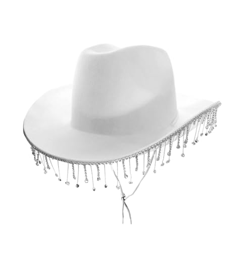 Cowgirl-Hut für Erwachsene, Diamant, 1 Stück, weißer Cowboyhut mit Strass-Fransen, Erwachsene Bling Glitter Cowgirl-Hut, Junggesellinnenabschied, Westernparty, Kostümzubehör von I LOVE FANCY DRESS