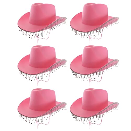 Cowgirl-Hut für Erwachsene, mit Strasssteinen, 6 Stück, rosa Filz-Cowboyhut mit Diamant-Details, für Erwachsene, glitzernd, Cowgirl-Hut, Western-Party, Kostümzubehör von I LOVE FANCY DRESS