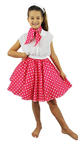 DELUXE KINDER ROCK N ROCK ROCK FANCY KLEID KOSTUME SET 18" LANG (46 CM) POLKA DOT 50'S ROCK MIT HALS SCHAL FARBIG ROCK UND ROLLE SCHWING OUTFIT KIND ROSA MIT WEIßen Punkte) von I LOVE FANCY DRESS