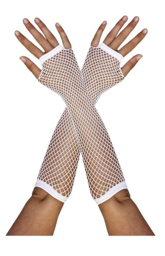 Damen Fischnetzhandschuhe – lange weiße fingerlose Netzhandschuhe – 80er Jahre Popstar Icon Neon Rave Roller Disco Verkleidung Zubehör von I LOVE FANCY DRESS