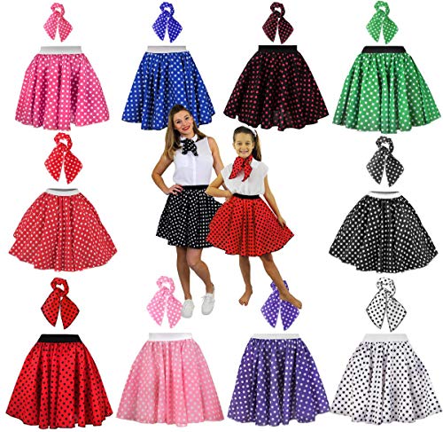 Damen-Kostüm, gepunktet, 50er/60er-Jahre, 43,2 cm lang, gepunktet, Rock and Roll Swing Outfit (Damen UK 8-12 | Hot Pink mit weißen Punkten) von I LOVE FANCY DRESS