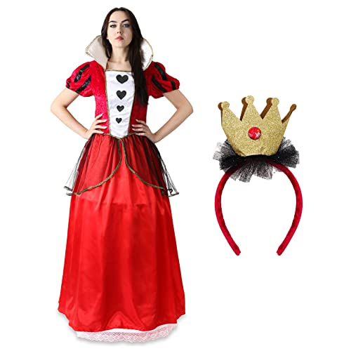 Damen Kostüm Königin der Herzen – Groß – langes rotes & schwarzes Kleid mit Herzen Dekoration – Damen Welttag Buchtag Halloween Kostüm von I LOVE FANCY DRESS