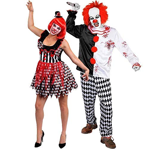 Deluxe Killer-Kostüm für Paare, Clownskostüme mit Zubehör (Herren: XXL + Damen: groß) von I LOVE FANCY DRESS