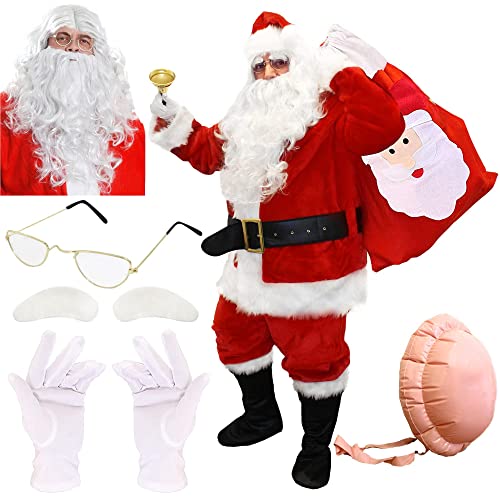 Deluxe Professionelles Weihnachtsmann-Kostüm Weihnachtsmann Kostüm – XL/XXL – 13-teiliges Velours-Qualität Übergröße Weihnachtsmann-Kostüm Erwachsene St Nick Plüsch X-Mas Outfit von I LOVE FANCY DRESS