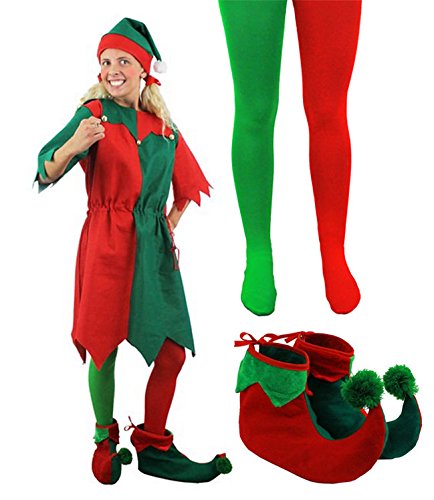 ELF ODER WICHTEL UND HEINZELMANN =TUNIKA = GRÜN/ROTE - ELF UNISEX TUNIKA MIT MÜTZE + STRUMPFHOSE UND FILZ ELF SCHUHE = VON ILOVEFANCYDRESS® IN 8 VERSCHIEDENEN GRÖSSEN TOLLES WEIHNACHTS ODER ADVENTSZEIT KOSTÜM = DER PERFEKTE HELFER FÜR DEN WEIHNACHTSMANN UND DEN NIKOLAUS = XLARGE von I LOVE FANCY DRESS