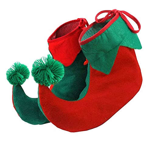 Elfenschuhe, Stiefel in Erwachsenengröße, mit gefüllten Enden, um sie aufrecht zu machen – Weihnachts-Kostüm, Elfenschuh-Accessoire, Erwachsene, Weihnachtsmann-Helfer, Grün/Rot, Elfen von I LOVE FANCY DRESS