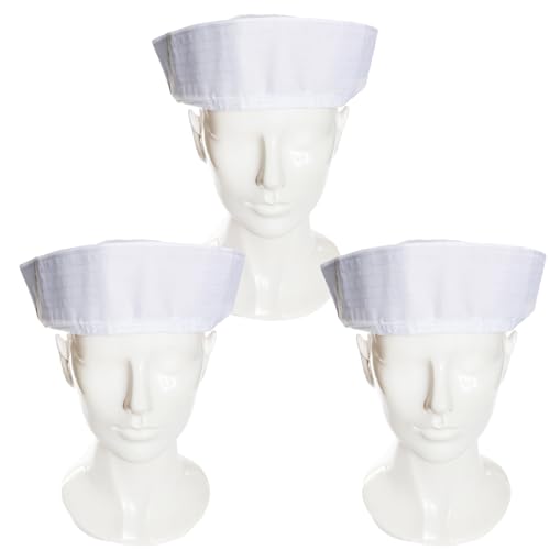 Erwachsene Doughboy Matrosenmütze - 3 Stück - Klassische All-White Matrosenmütze - Erwachsene Navy Matrosen Kostüm Zubehör von I LOVE FANCY DRESS