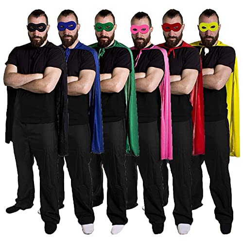 Erwachsene Superhero Cape und Masken perfekt für jeden Hero oder Bösewicht Fancy Dress Party für Herren oder Frauen erhältlich in sechs Farben – Gelb – Schwarz – Blau – Grün – Rosa – Rot von I LOVE FANCY DRESS