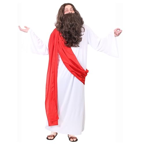 Jesus-Christus-Kostüm – Standard – weißer Bademantel mit roter Schärpe – lustiges Herren-Kostüm von I LOVE FANCY DRESS