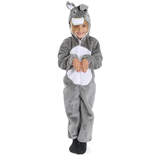 Esel-Kostüm für Kinder, Größe XL, grauer All-in-One-Anzug mit Esel-Kopf-Kapuze und Schwanz, Kinderkostüm für Weihnachten, Krippe, Esel von I LOVE FANCY DRESS