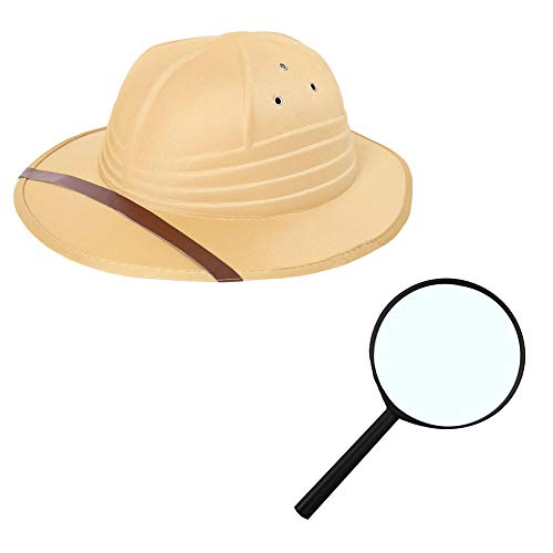 I LOVE FANCY DRESS Explorer-Helm, Hut, Safari-Mütze, Sonnenhelm, plus Lupe – Einheitsgröße für Erwachsene von I LOVE FANCY DRESS