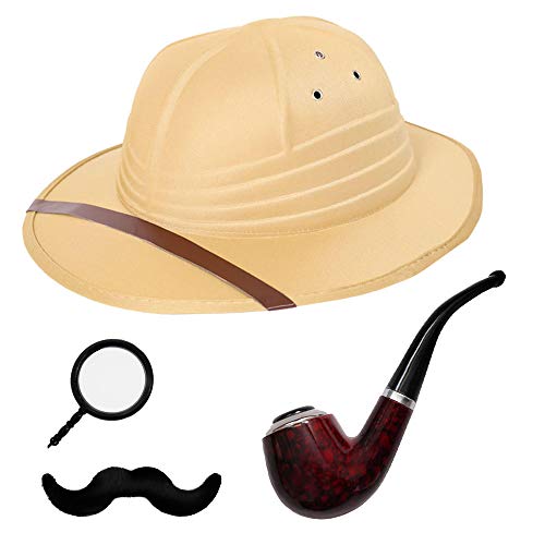 Explorer Kostüm-Set – Safari-Pith, Hut, Safari, Sonnenhelm, plus Monokel, Fase und Rauchpfeife – Einheitsgröße für Erwachsene von I LOVE FANCY DRESS