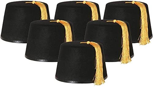 Fez-Mütze, schwarz, Kostüm-Accessoire, Kappen aus schwarzem Filz mit goldfarbener Quaste, Unisex, für Damen und Herren, perfekt für Kostümpartys Fez-Mütze, schwarz, Kostüm-Accessoire, Kappen aus schwarzem Filz mit goldfarbener Quaste, Unisex, für Damen und Herren, perfekt für Kostümpartys von I LOVE FANCY DRESS