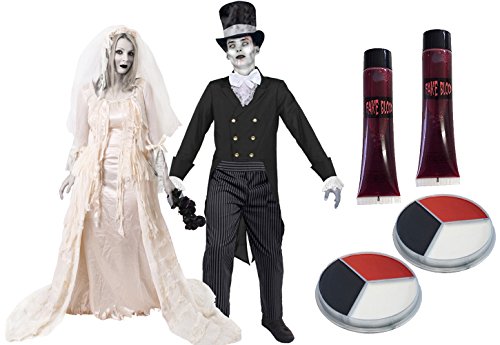 GEISTER PAAR KOSTÜM DELUXE VERKLEIDUNG=HALLOWEEN ZOMBIE GEISTER=FASCHING KARNEVA=MIT BLUT + SCHMINKE ODER OHNE = GENAUE ABMESSUNGEN SIEHE DETAILS= =FRAUEN-MEDIUM+ MÄNNER-LARGE-MIT ZUBEHÖR von I LOVE FANCY DRESS