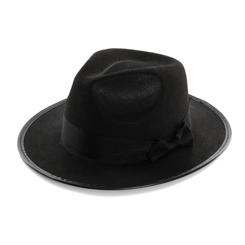 Gangsterhut für Erwachsene, 1920er-Jahre, 58 cm, schwarzer Trilby-Fedora mit schwarzem Band und Schleife, für Erwachsene, Gangstermob, Boss, TV-Film, Kostümzubehör von I LOVE FANCY DRESS