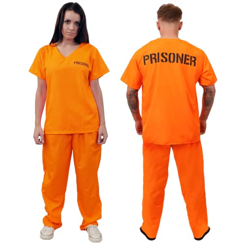 Gefangenen Kostüm für Erwachsene, Unisex, oranges Top und passende orange Hose, Polizei und Räuber, Halloween-Verkleidung, Größe XXL von I LOVE FANCY DRESS