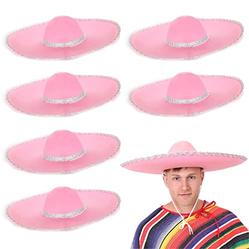 Großer rosa mexikanischer Sombrero – 1 Stück – Jumbo Pink Filz Sombrero mit silberfarbenem Rand – Erwachsene Mexiko Mariachi Junggesellinnenabschied Cinco de Mayo Fiesta Kostüm Zubehör von I LOVE FANCY DRESS