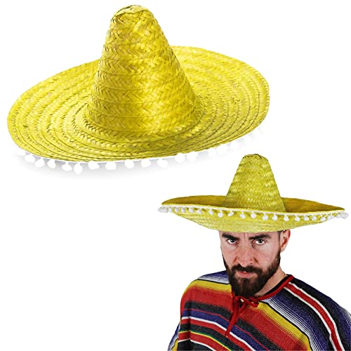 Großhandel Mexikanische Sombreros - 100 Stück - Gelber Sombrero mit weißem Bommelrand - Mexiko Cinco de Mayo Mariachi Fiesta Kostüm Zubehör von I LOVE FANCY DRESS