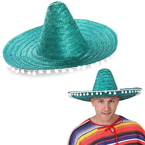 Großhandel Mexikanische Sombreros - 100 Stück - Grüner Sombrero mit weißem Bommelrand - Mexiko Cinco de Mayo Mariachi Fiesta Kostüm Zubehör von I LOVE FANCY DRESS