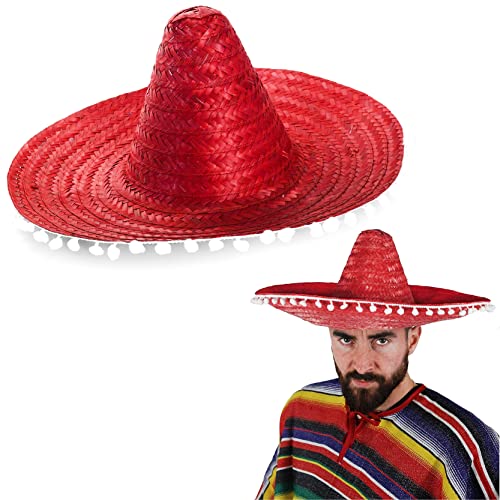 Großhandel Mexikanische Sombreros - 100 Stück - Roter Sombrero mit weißem Bommelrand - Mexiko Cinco de Mayo Mariachi Fiesta Kostüm Zubehör von I LOVE FANCY DRESS