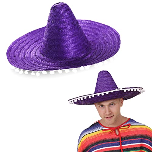 Großhandel Mexikanische Sombreros - 24 Stück - Lila Sombrero mit weißem Bommelrand - Mexiko Cinco de Mayo Mariachi Fiesta Kostüm Zubehör von I LOVE FANCY DRESS