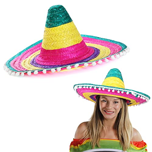 Großhandel Mexikanische Sombreros - 24 Stück - Mehrfarbiger Sombrero mit weißem Bommelrand - Mexiko Cinco de Mayo Mariachi Fiesta Kostüm Zubehör von I LOVE FANCY DRESS