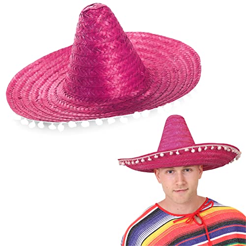 Großhandel Mexikanische Sombreros - 24 Stück - Rosa Sombrero mit weißem Bommelrand - Mexiko Cinco de Mayo Mariachi Fiesta Kostüm Zubehör von I LOVE FANCY DRESS